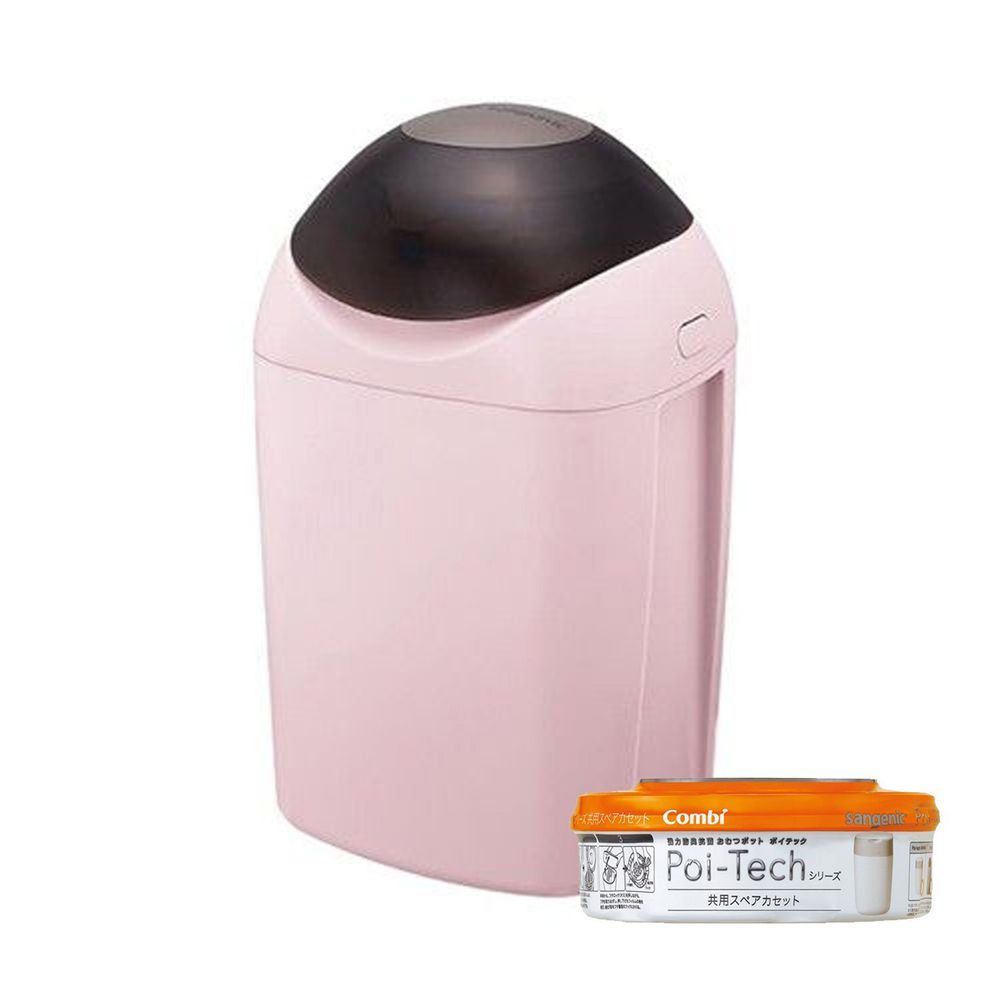 日本 Combi - Sangenic Poi-Tech 尿布處理器-玫瑰粉 (PI)-附專用衛生抗菌膠膜捲-柑橘香x1入組