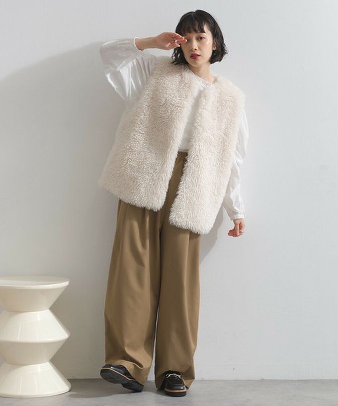 日本 ELENCARE DUE - QQ毛絨時尚搭配長版背心-象牙白