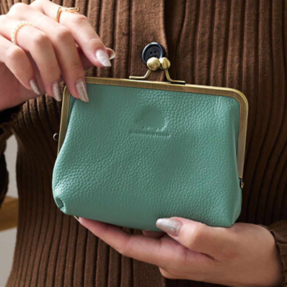 北歐風口金質感真皮錢包/收納包-湖水綠 (13x10.5cm)