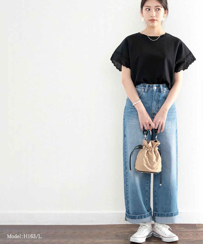 日本 Classical Elf - 100%棉 透氣蕾絲拼接短袖上衣-灰米