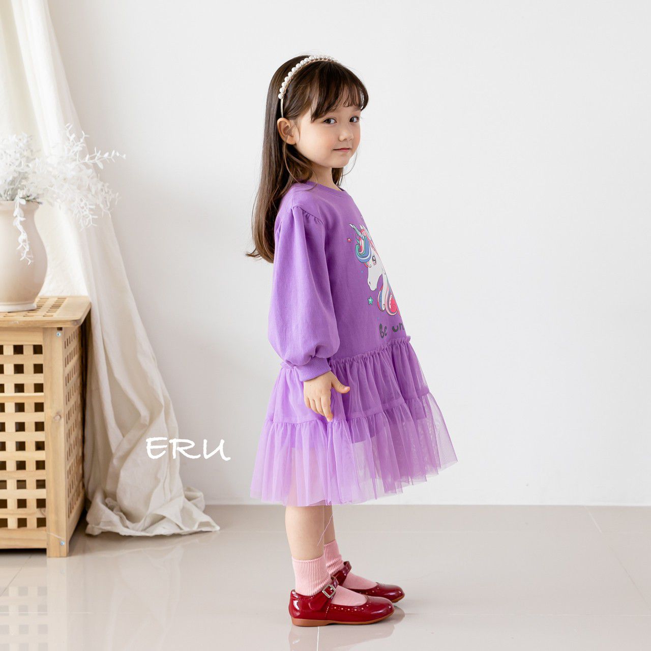 韓國 ERU - 童話獨角獸網紗拼接洋裝-紫