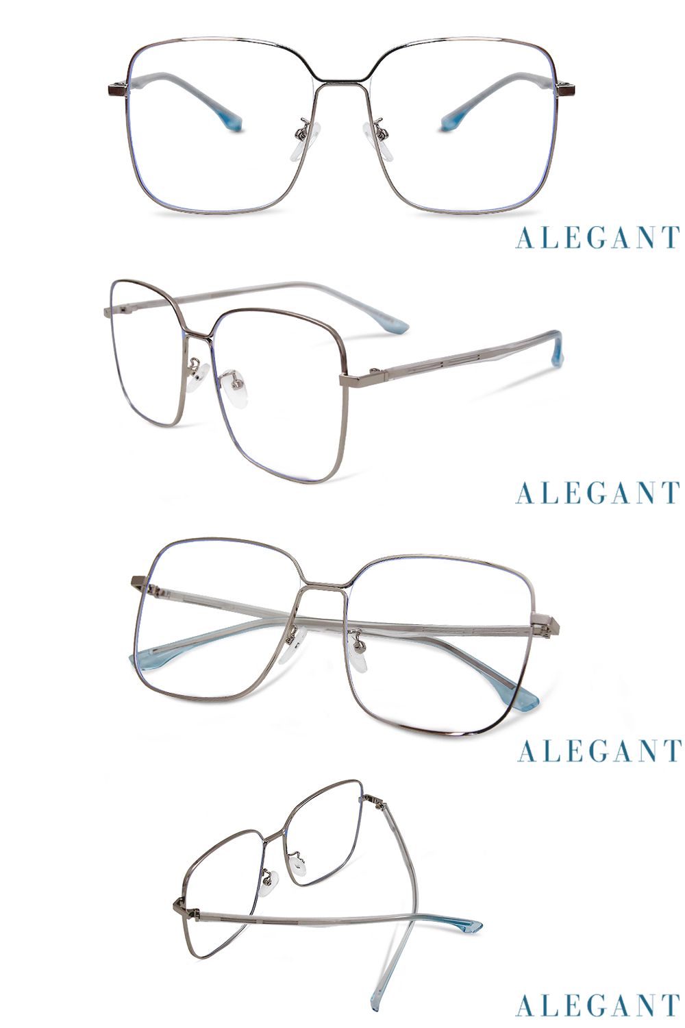 ALEGANT - 粼光銀幾何圓弧修飾多邊設計金屬框UV400濾藍光眼鏡