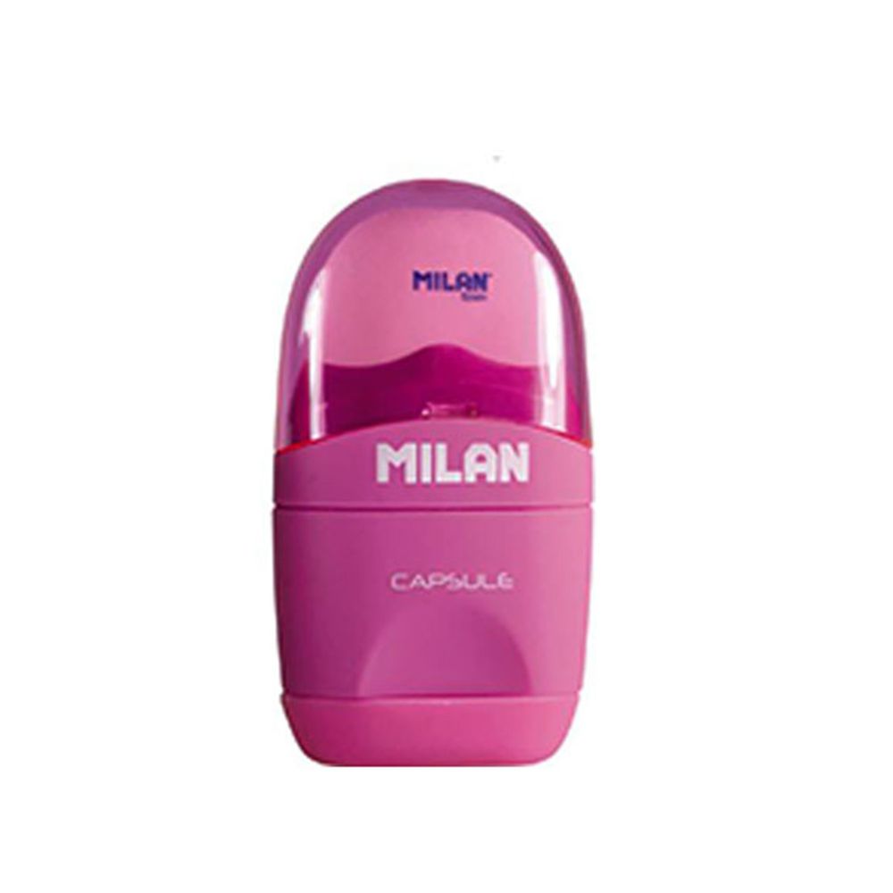 MILAN - 太空膠囊橡皮擦+削筆器_螢光系列_蜜桃紅