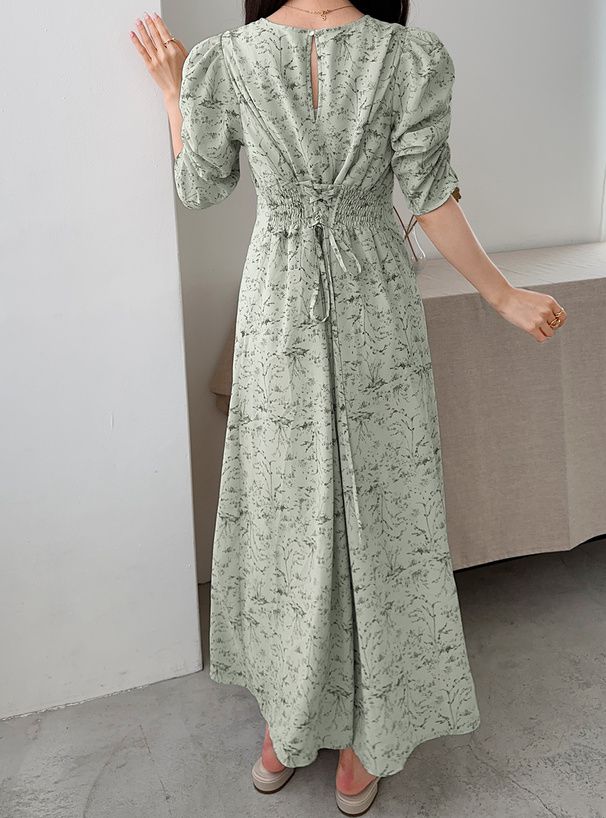 日本 GRL - 浪漫花園後綁帶雪紡洋裝-象牙白