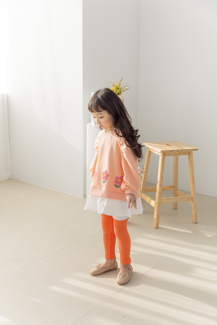 韓國 Orange Mom - 拼接色針織內搭褲-橘X白