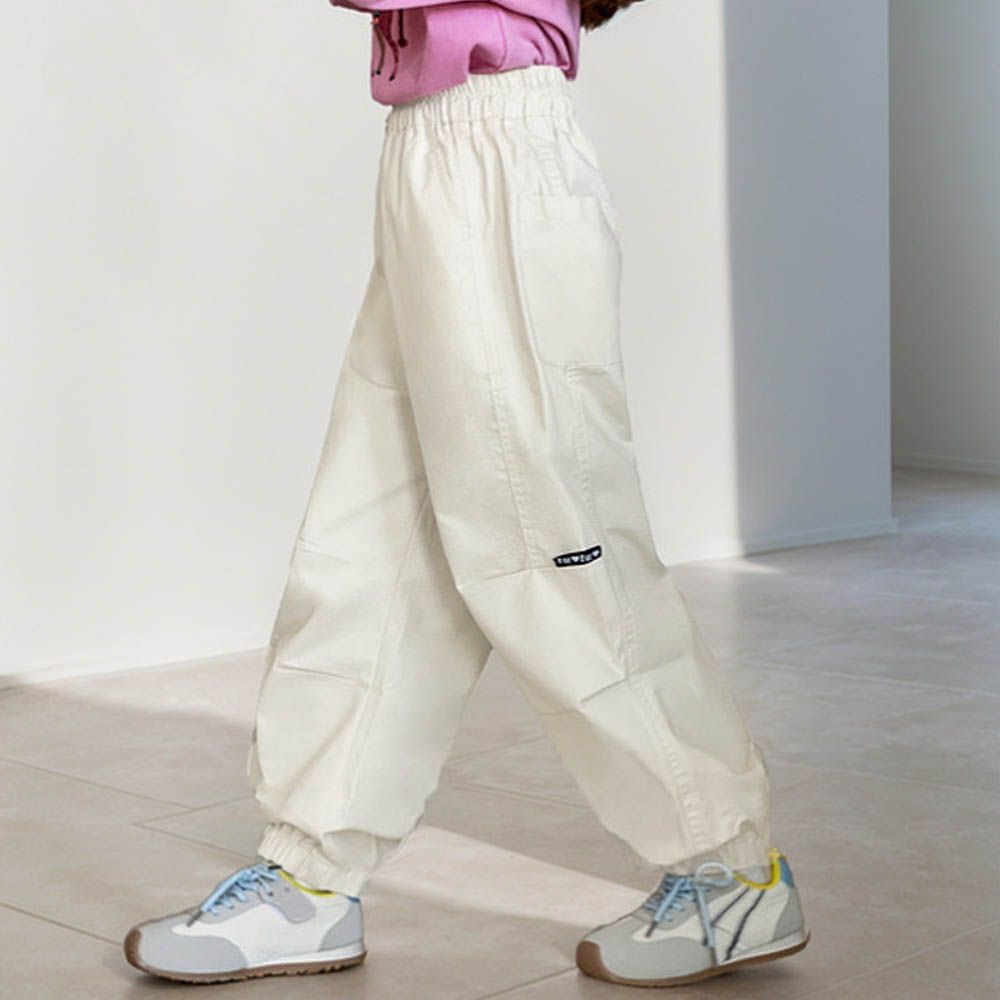 純棉立體壓摺休閒長褲-杏色