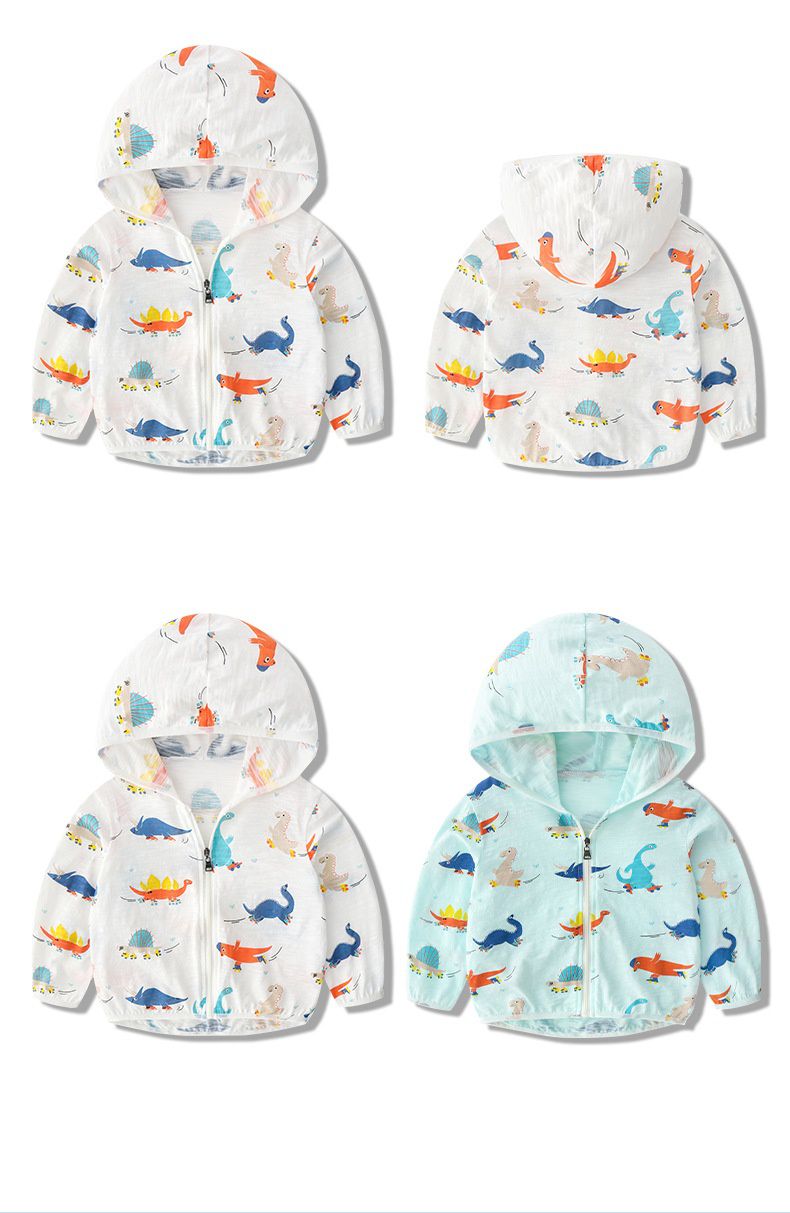 純棉連帽防曬外套/空調外套-恐龍世紀-淺藍色