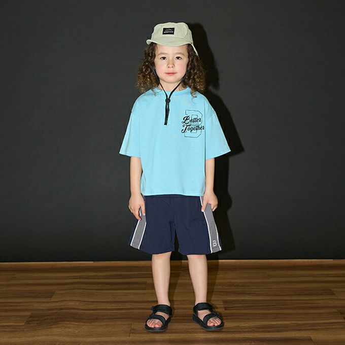 日本 b-ROOM - 輕盈尼龍側邊線條短褲-靛藍