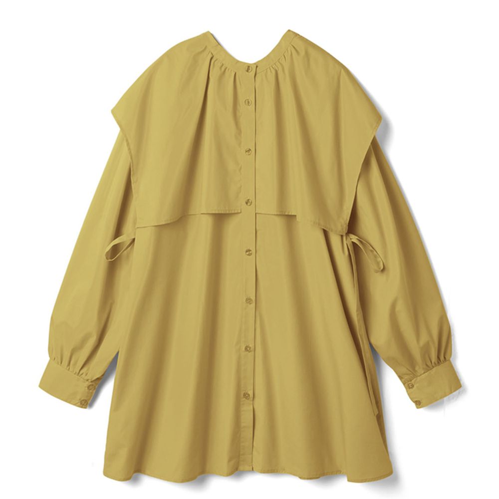 日本 GRL - 側蝴蝶結綁帶大方領長袖短版洋裝-芥末黃
