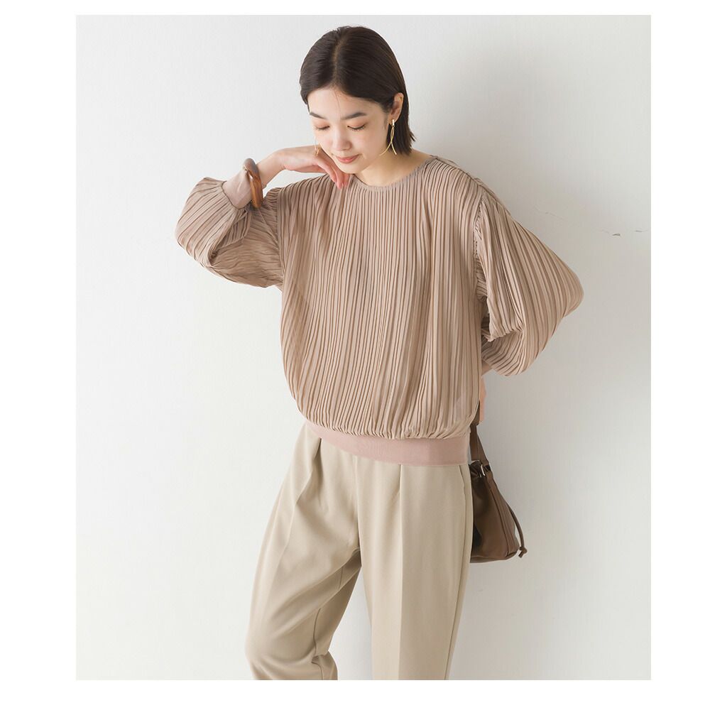 日本 OMNES - 微透感百摺薄長袖上衣-黑