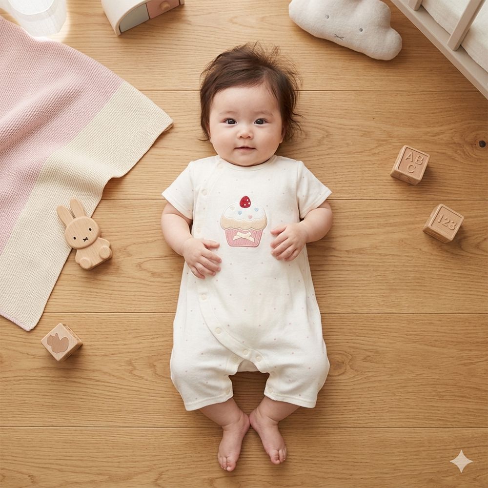 短袖兔裝-毛巾布造型圖案-象牙白色