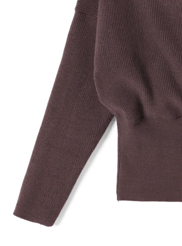 日本 GRL - 蕾絲V領縮腰針織上衣-可可棕