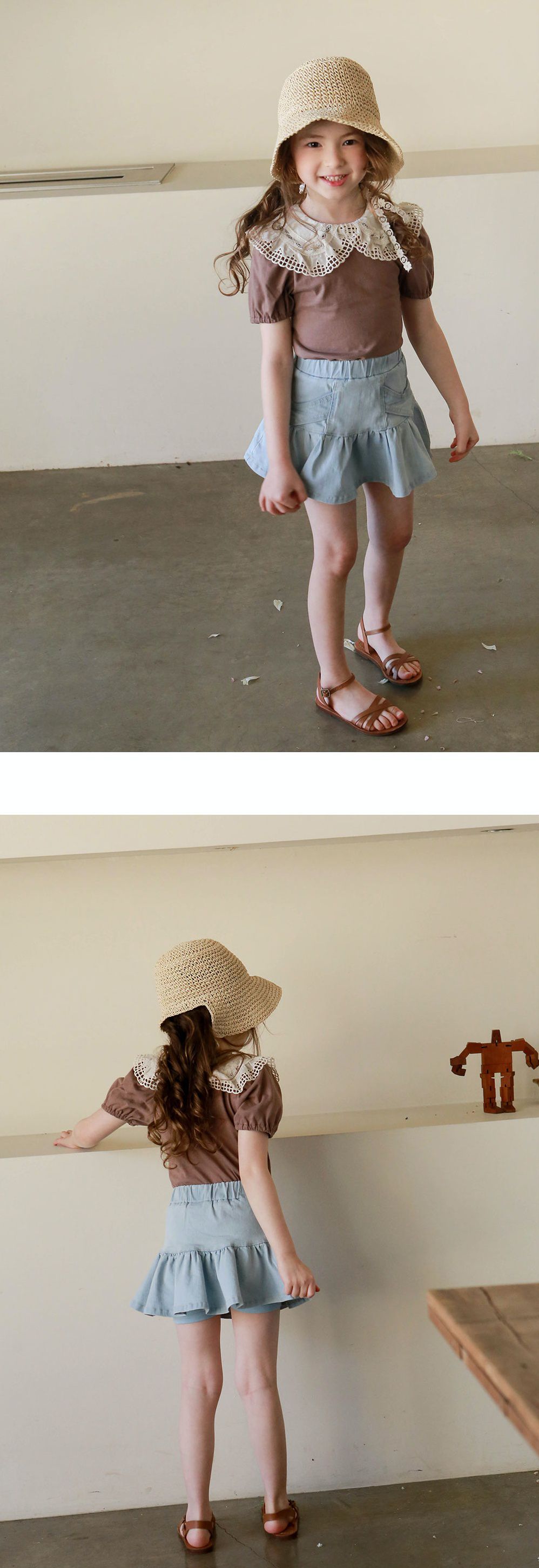 韓國 PuellaFLO - 荷葉裙襬牛仔褲裙-淺藍