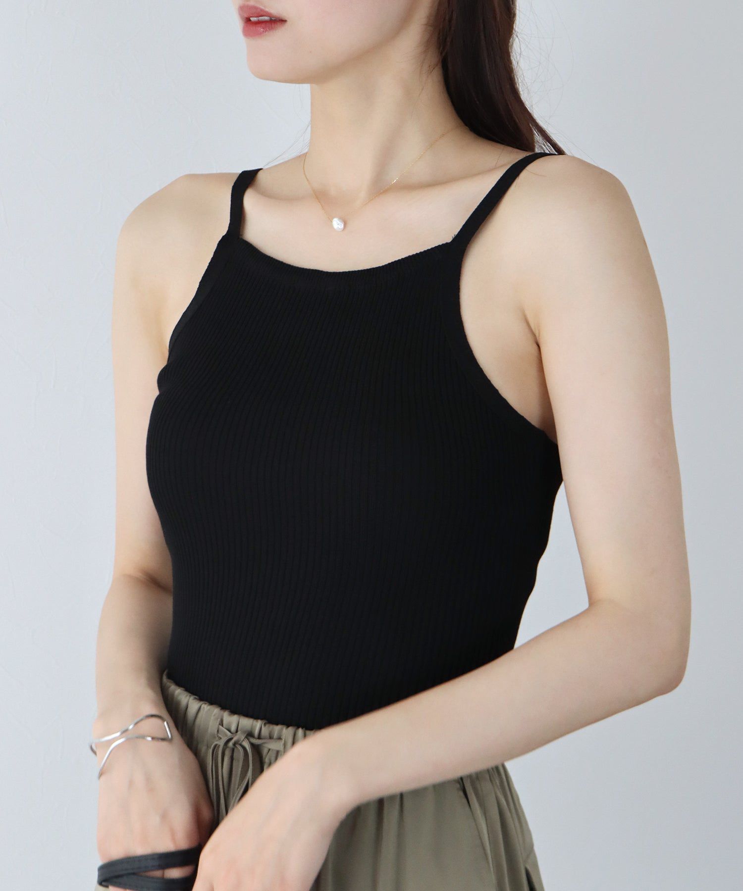 日本 BLUE EAST - 彈性羅紋無袖上衣/內搭-條紋-黑