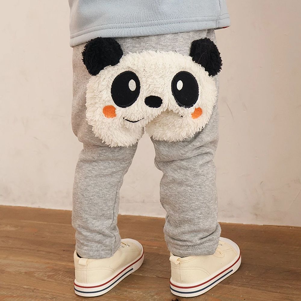 超萌毛絨屁屁裏起毛長褲-貓熊-淺灰