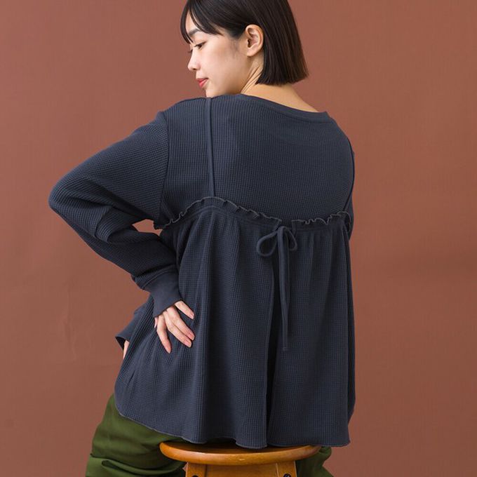 日本 OMNES - 定番華夫格荷葉細肩帶上衣(同色2件組)-象牙