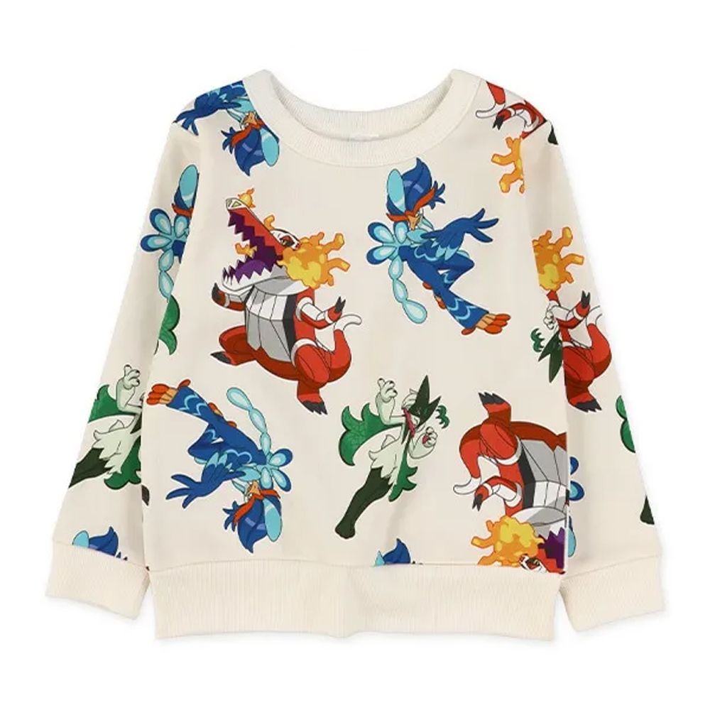 限量聯名 裏起毛保暖長袖上衣-卡通人物寶可夢-象牙白