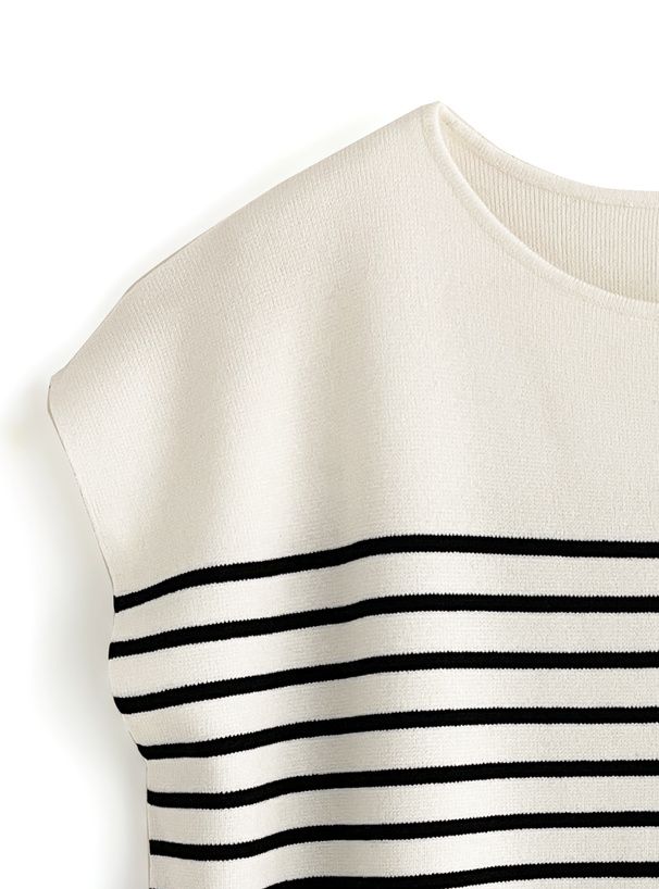 日本 GRL - 定番款 條紋針織法式袖上衣-米杏x黑 (F)