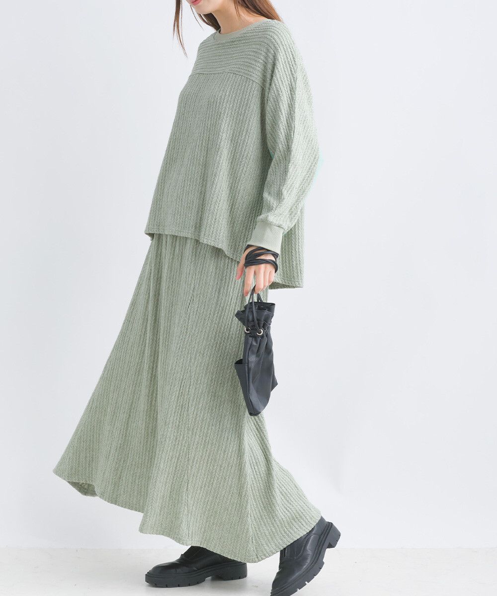 日本女裝代購 - 溫柔麻花針織不規則長裙-薰衣草