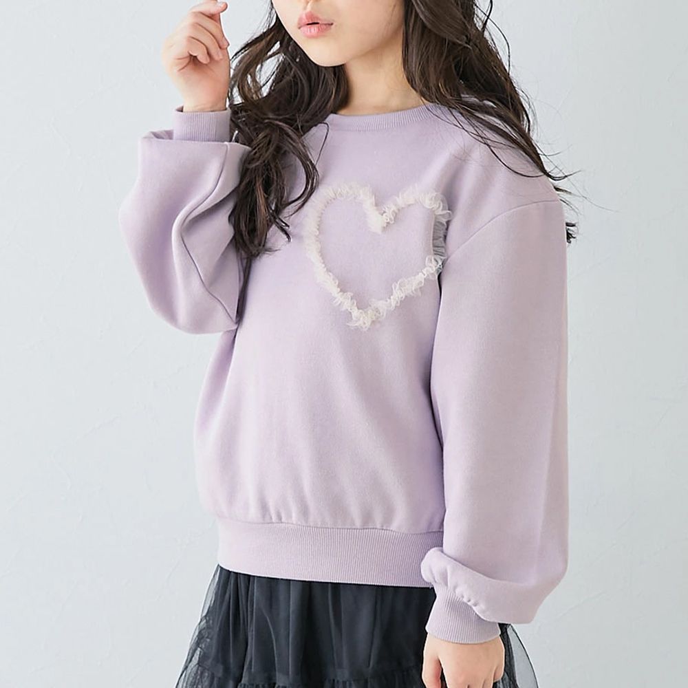 裏起毛蕾絲愛心長袖上衣-紫丁香