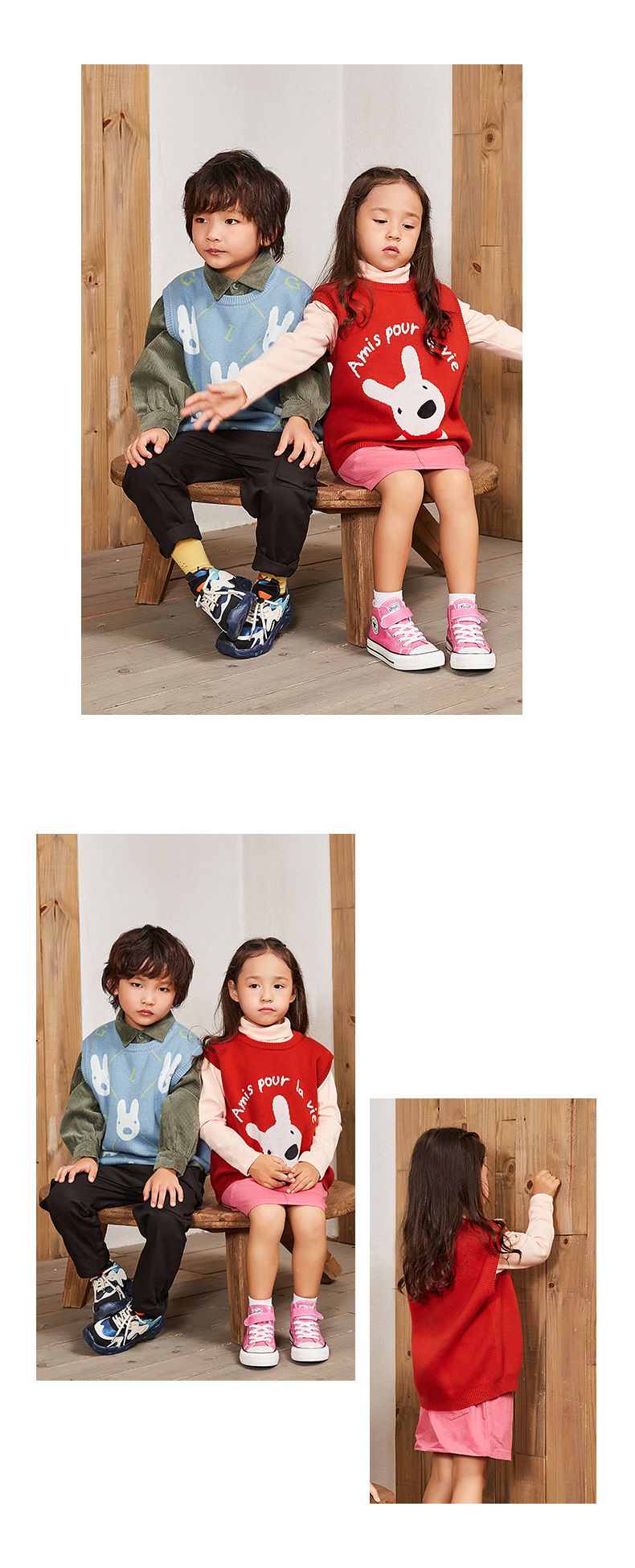 Minizone - 純棉針織保暖背心-卡通人物卡斯波-綠色