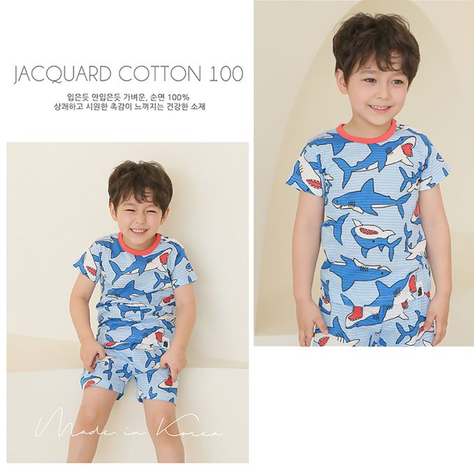 正韓 VOVO - 超優質嬰幼兒/兒童短袖100% 有機純棉家居服/睡衣-海洋鯊魚
