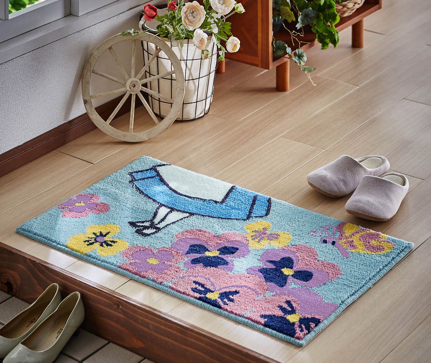 日本千趣會 - 迪士尼 花語腳踏墊(玄關/房門)(附止滑墊2片)-維尼蒲公英