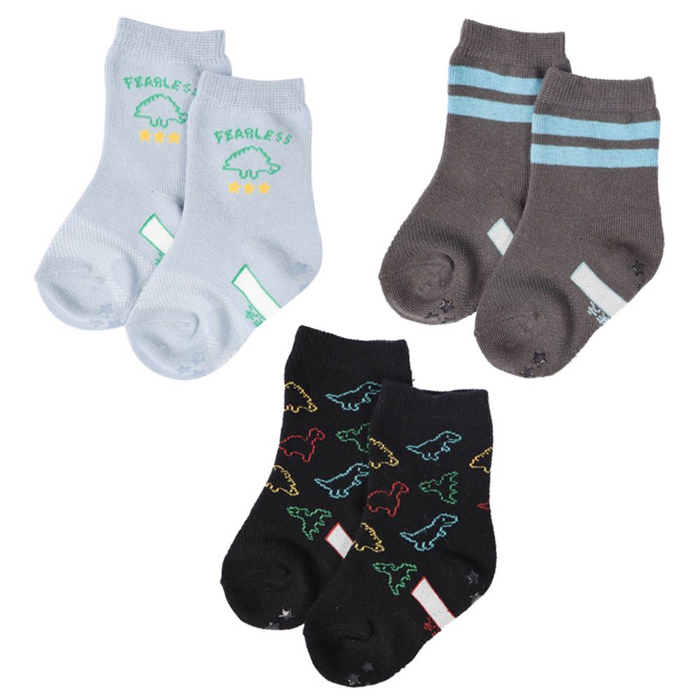 中長襪3雙組-恐龍-淺藍色 (9~14cm)