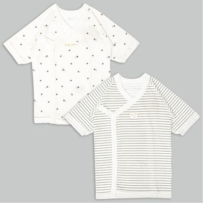 akachan honpo - 長袖肚衣2件組-流星 橫紋-米白色 (50cm)