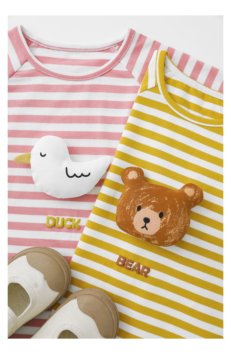 立體條紋休閒短袖上衣-小鴨-粉色