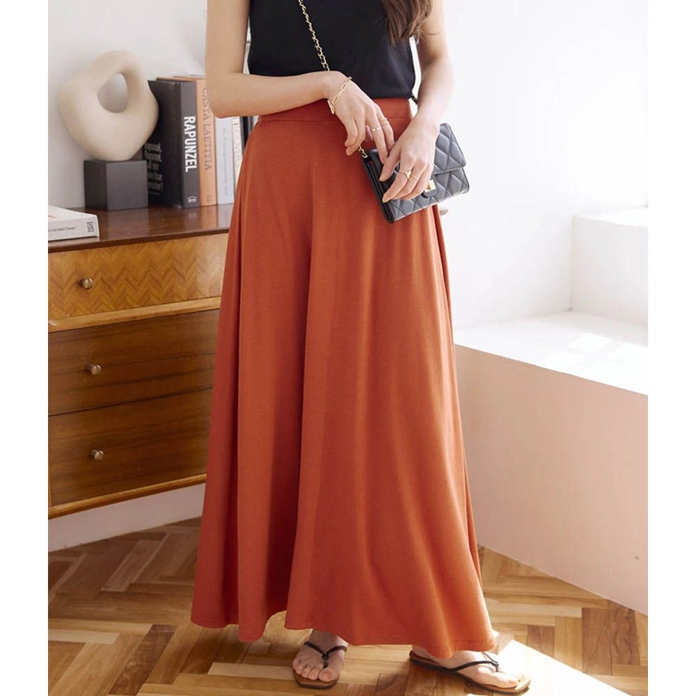 百搭透氣飄逸修身長裙-(可選長度)-珊瑚橘