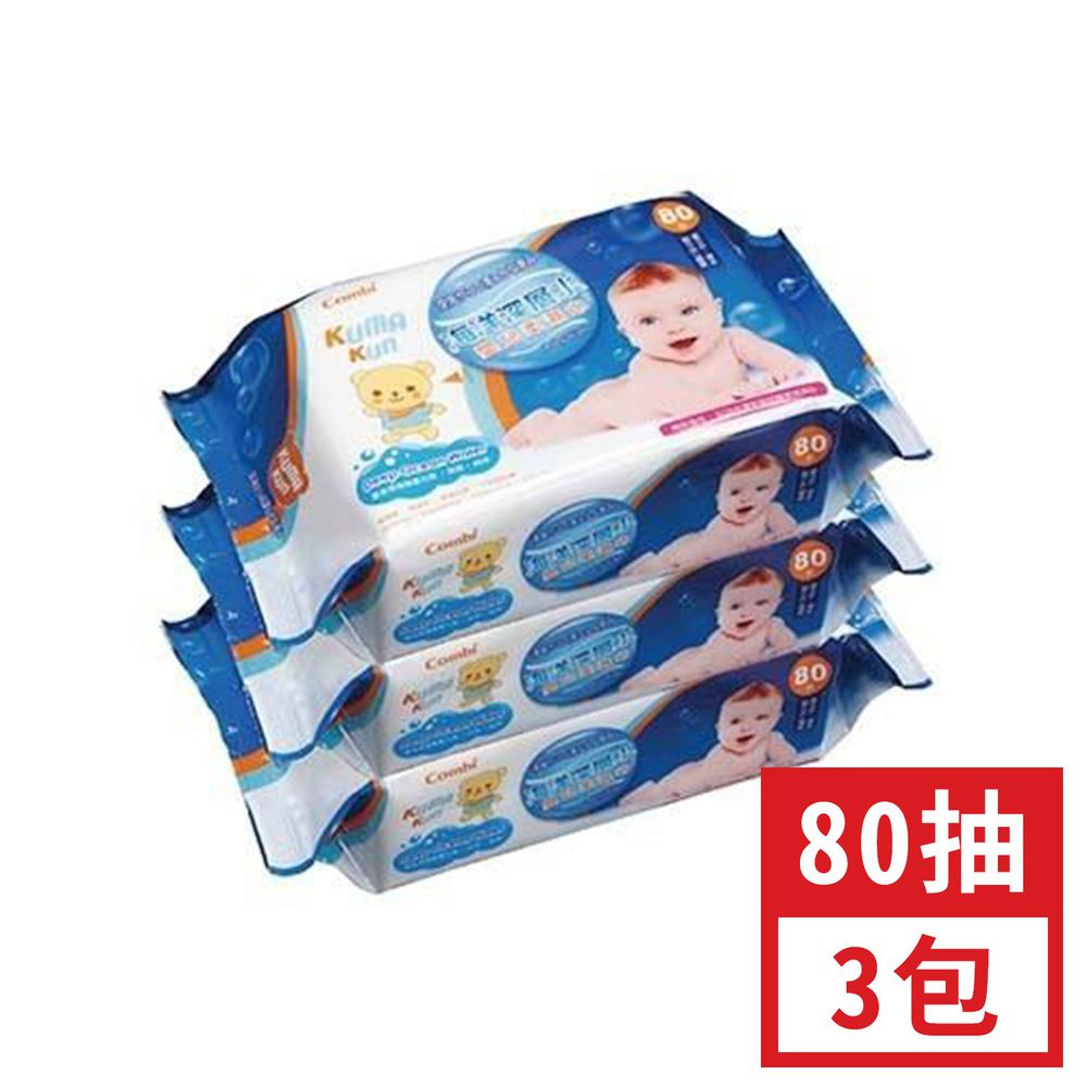 日本 Combi - Kuma Kun 庫瑪熊 海洋深層水嬰兒柔濕巾/濕紙巾-80抽x3包