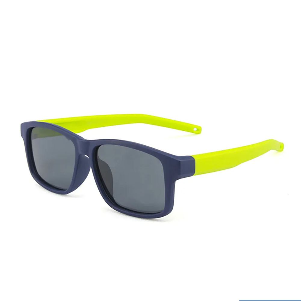 ALEGANT - 普普風海軍藍綠拚色中性兒童專用輕量方形彈性偏光墨鏡│UV400太陽眼鏡
