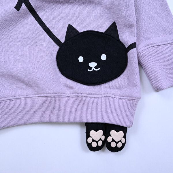 日本 Baby Room - 裏毛立體造型長袖上衣-黑貓包包-紫羅蘭