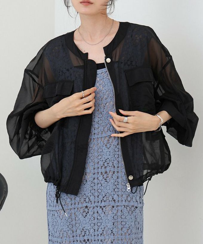 日本 Bab - 優美透膚精緻感抽繩薄外套-粉紅