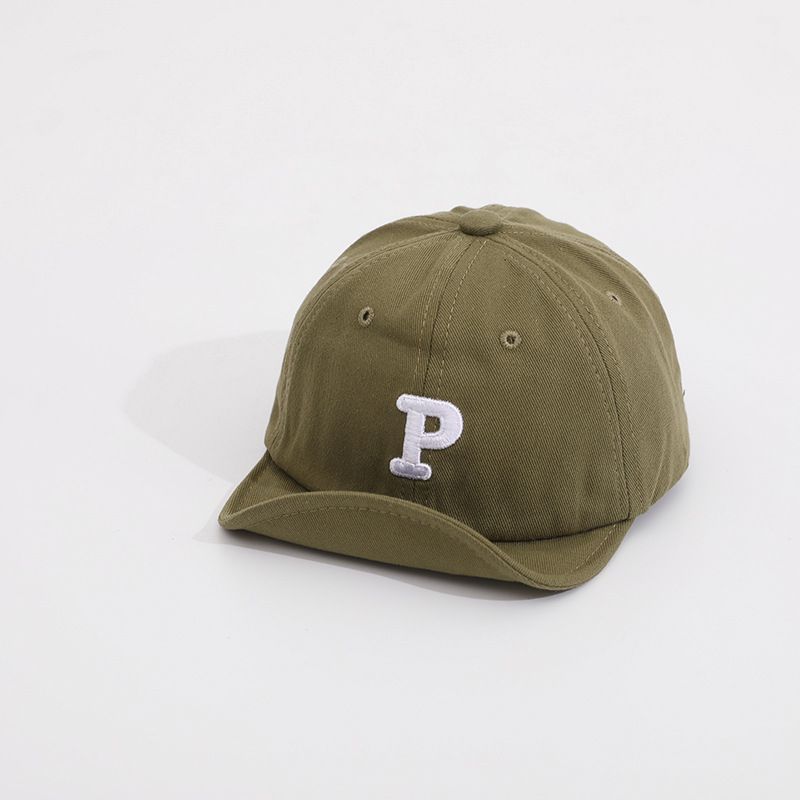 兒童防曬棒球帽/鴨舌帽-刺繡英文字P-軍綠色 (47-49CM)