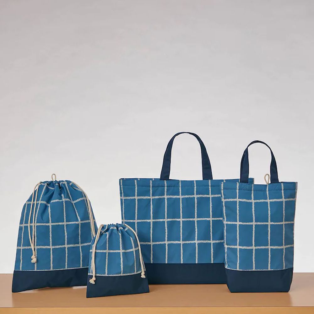 日本千趣會 - 多功能上學提袋4件組-藍格子