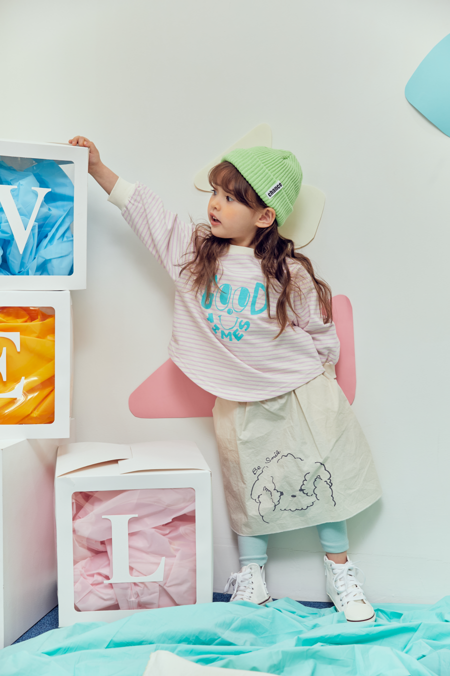 韓國 MINIATURE - 大眼睛條紋上衣-天藍