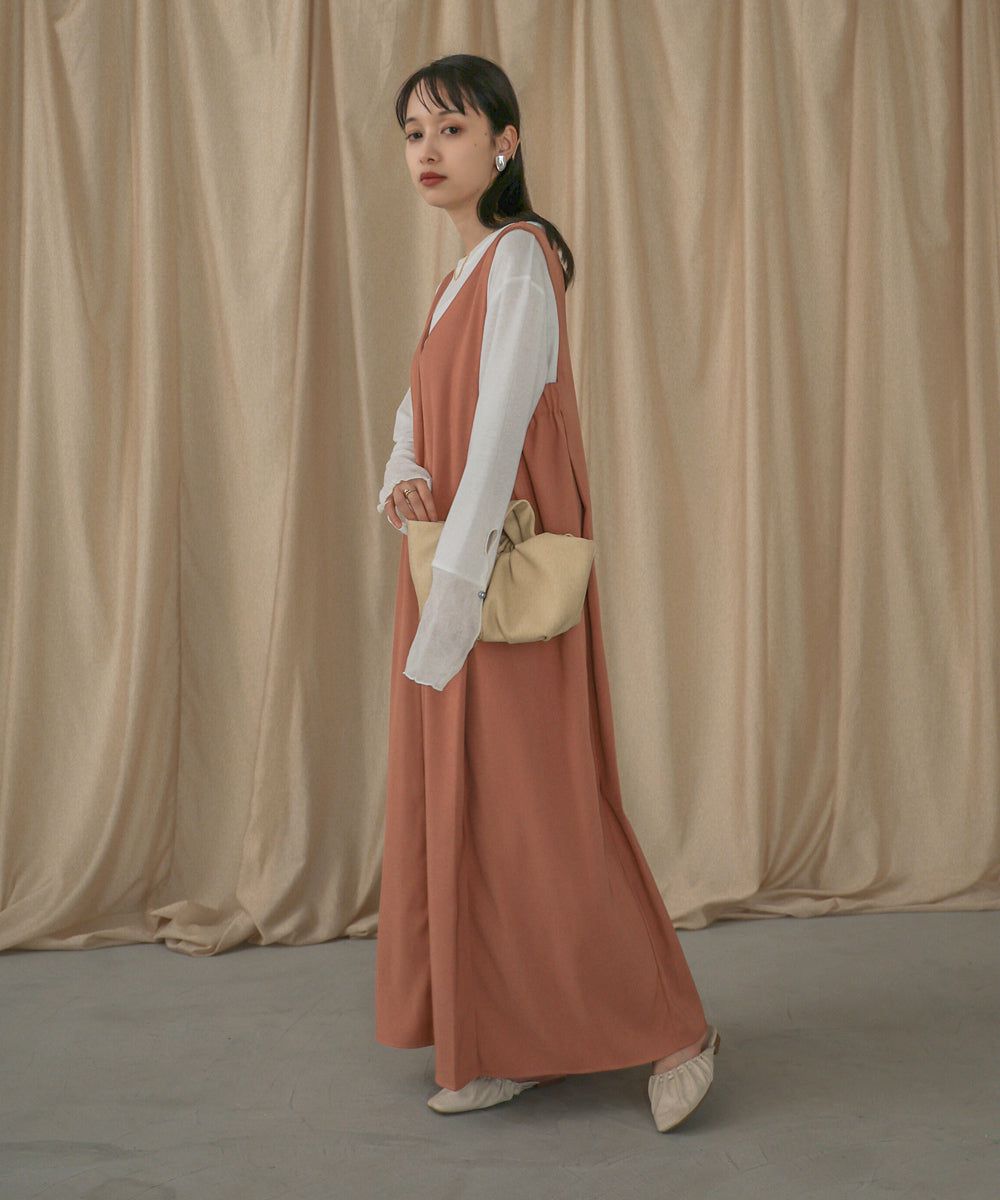 日本 Bab - 楊柳拼接珍珠薄長袖上衣-米杏