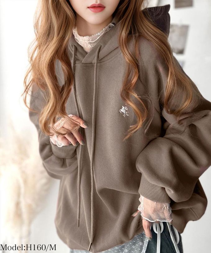 日本 Classical Elf - 簡約刺繡logo裏起毛帽T-煙燻粉