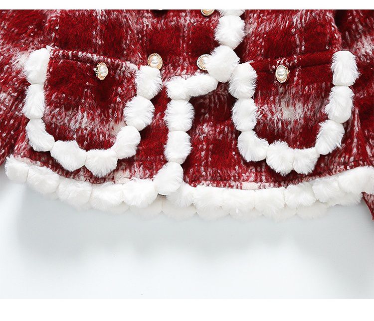 小香風綿綿雲朵連身裙套裝-背心裙+長袖外套-紅色