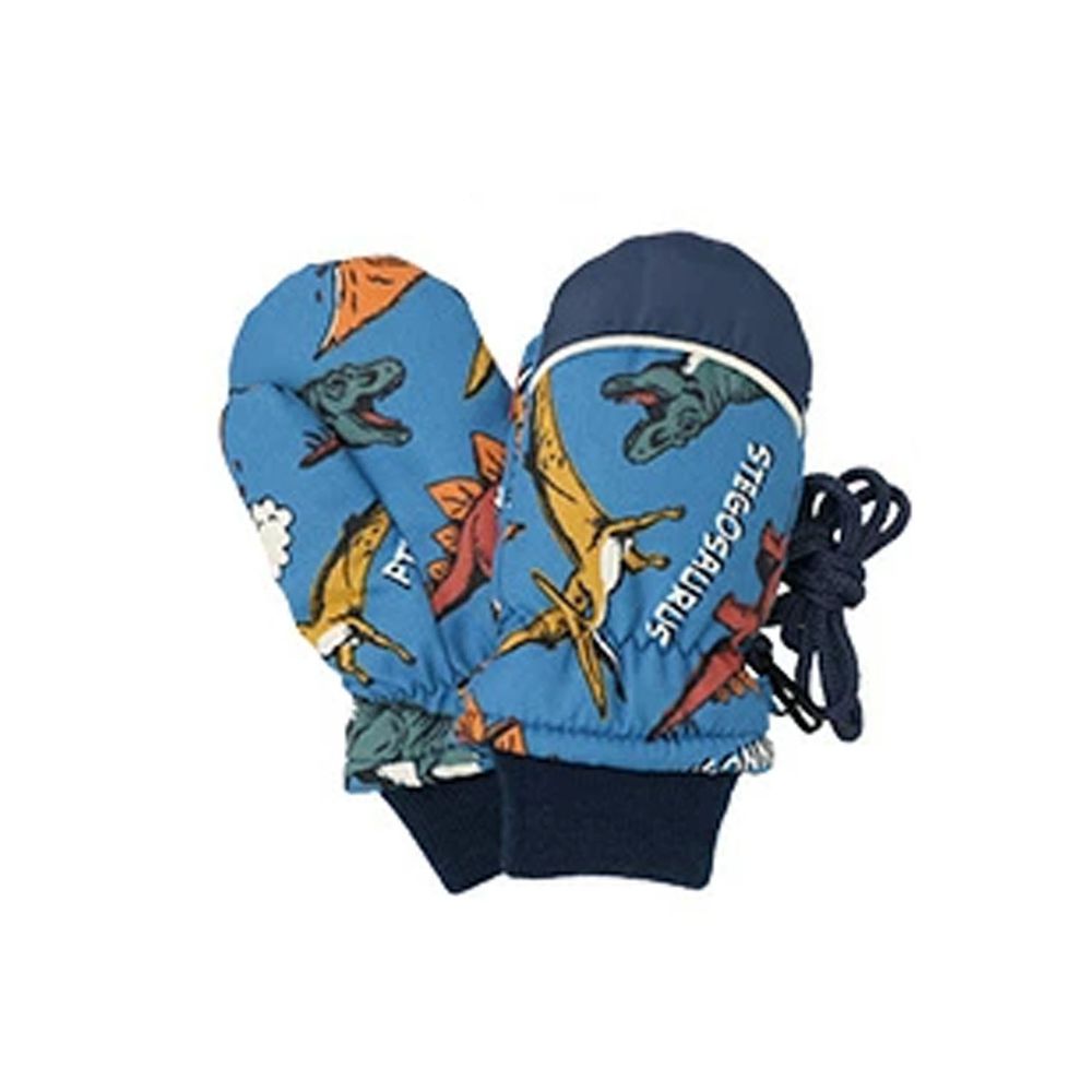 日本 ZOOLAND - 撥水加工 保暖兒童手套-恐龍-藍