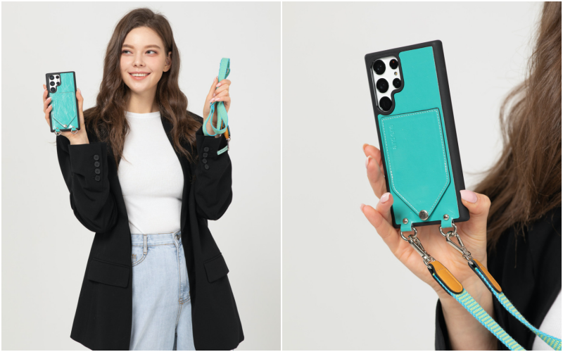 韓國 ARDERE - 卡夾式手工牛皮時尚手機殼(附背繩)-薰衣紫