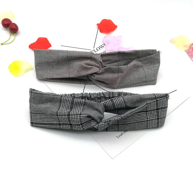 布藝寬邊交叉髮帶-鬆緊帶款-深灰色