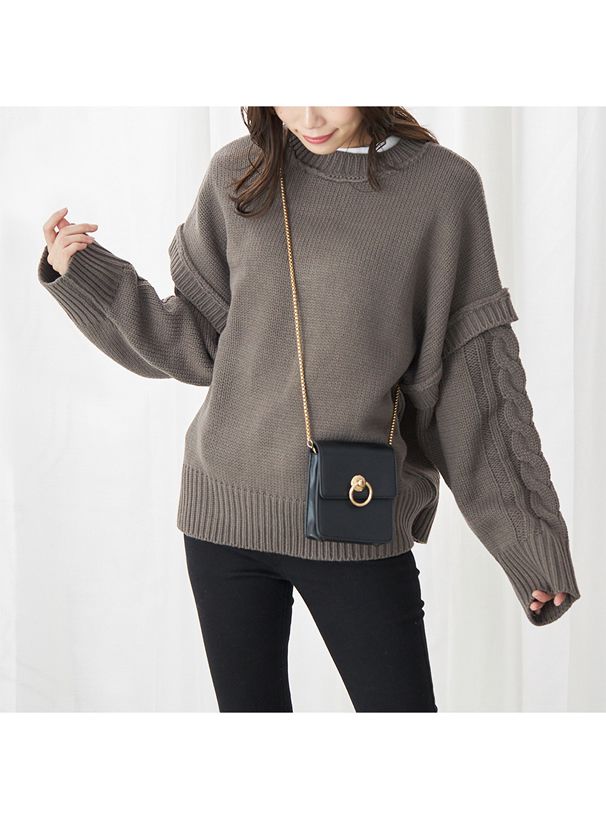 日本 GRL - 前後2way拼接麻花紋排扣毛衣-米