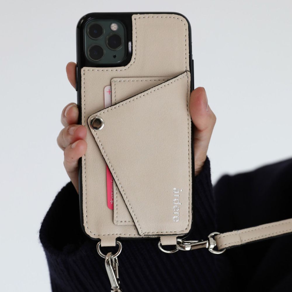 附卡夾背繩防摔手機殼-氣質杏