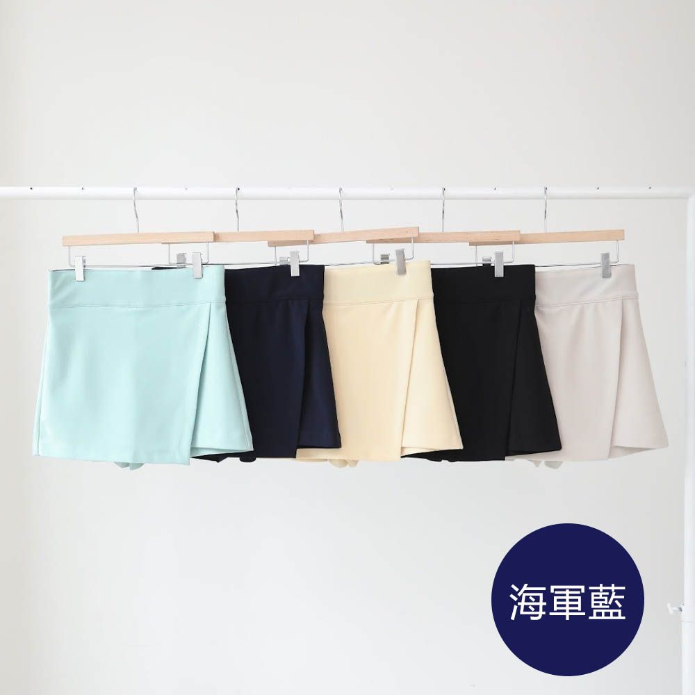 VETICA 韓製顯瘦小腹收收短片裙褲-海軍藍