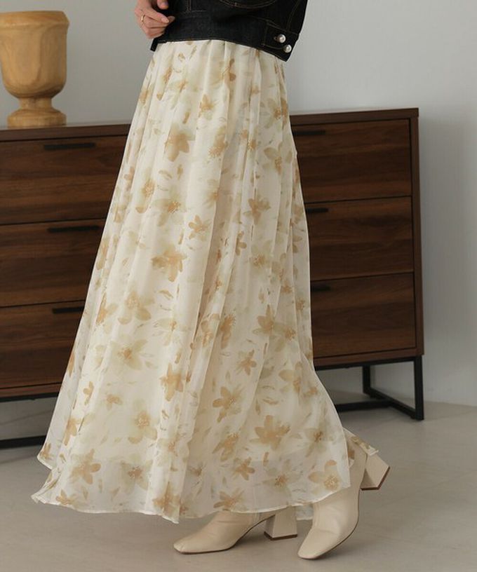 日本 Bab - 溫柔印象花卉雪紡長裙-米黃