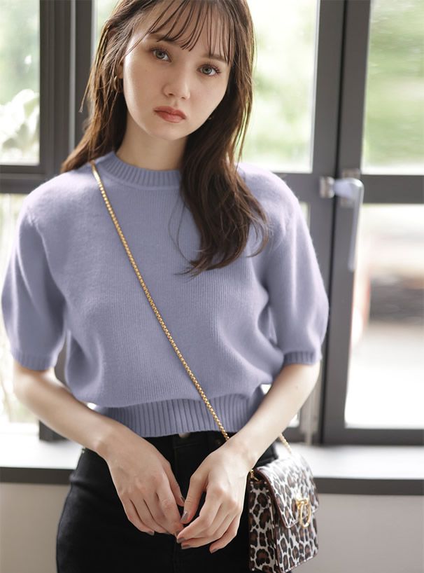 日本 GRL - 百搭短版五分袖針織上衣-淺橘