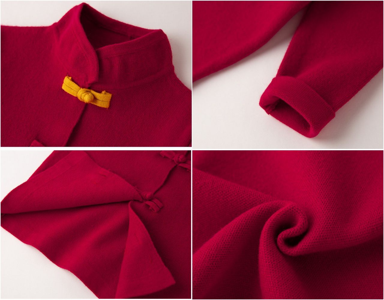 節慶針織毛衣開衫-古風盤扣-紅色